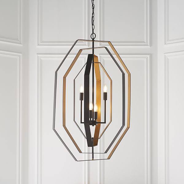 Nelson Lighting NL841995 4 Light Pendant Aged Bronze Effect & Antique Gold Paint