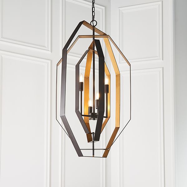 Nelson Lighting NL841995 4 Light Pendant Aged Bronze Effect & Antique Gold Paint