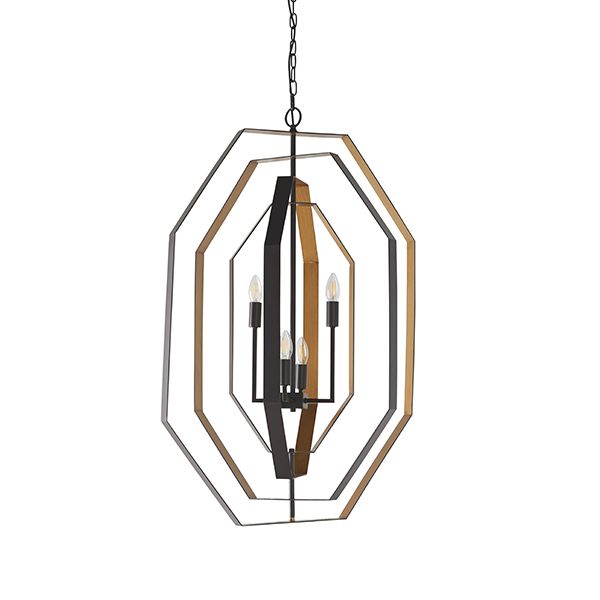 Nelson Lighting NL841995 4 Light Pendant Aged Bronze Effect & Antique Gold Paint