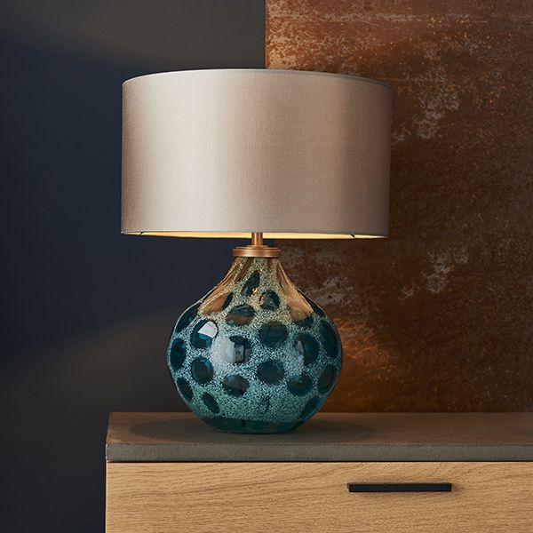 Nelson Lighting NL941187 1 Light Table Lamp Teal Artisan Glass & Matt Antique Brass Plate Base Only