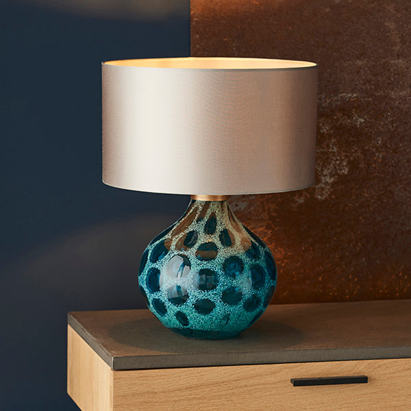 Nelson Lighting NL941187 1 Light Table Lamp Teal Artisan Glass & Matt Antique Brass Plate Base Only