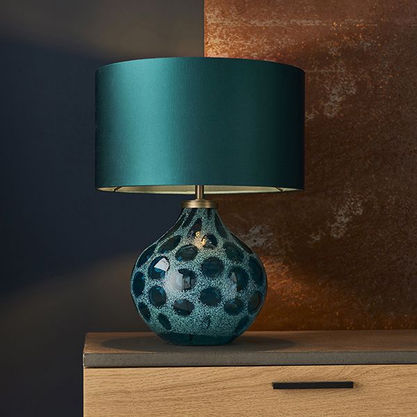 Nelson Lighting NL941187 1 Light Table Lamp Teal Artisan Glass & Matt Antique Brass Plate Base Only