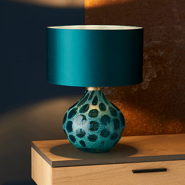 Nelson Lighting NL941187 1 Light Table Lamp Teal Artisan Glass & Matt Antique Brass Plate Base Only