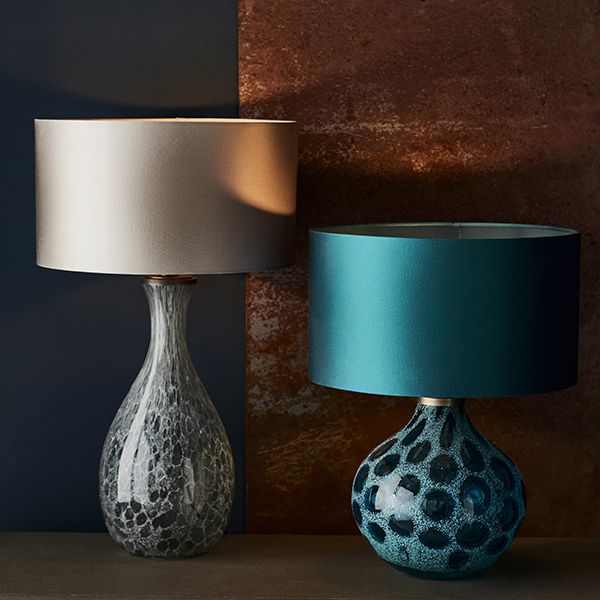 Nelson Lighting NL941187 1 Light Table Lamp Teal Artisan Glass & Matt Antique Brass Plate Base Only