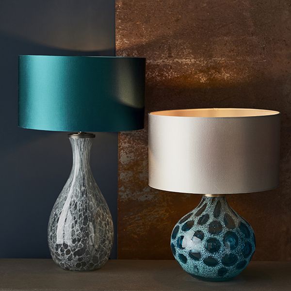 Nelson Lighting NL941187 1 Light Table Lamp Teal Artisan Glass & Matt Antique Brass Plate Base Only