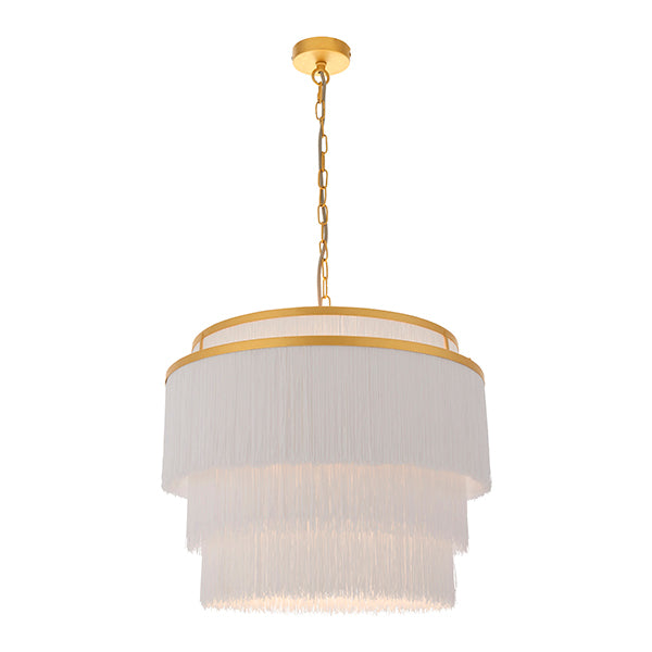 Nelson Lighting NL941532 3 Light Pendant Matt Gold Paint & White Tassels