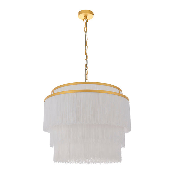 Nelson Lighting NL941532 3 Light Pendant Matt Gold Paint & White Tassels