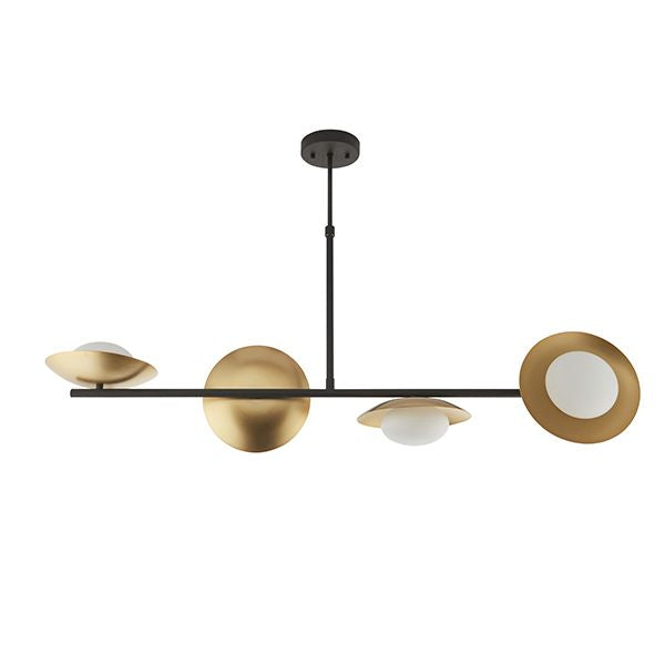 Nelson Lighting NL942036 4 Light Bar Pendant Gold & Dark Bronze Finish With Opal Glass