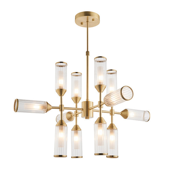 Nelson Lighting NL942214 12 Light Pendant Satin Brass Plate With Clear & Frosted Glass