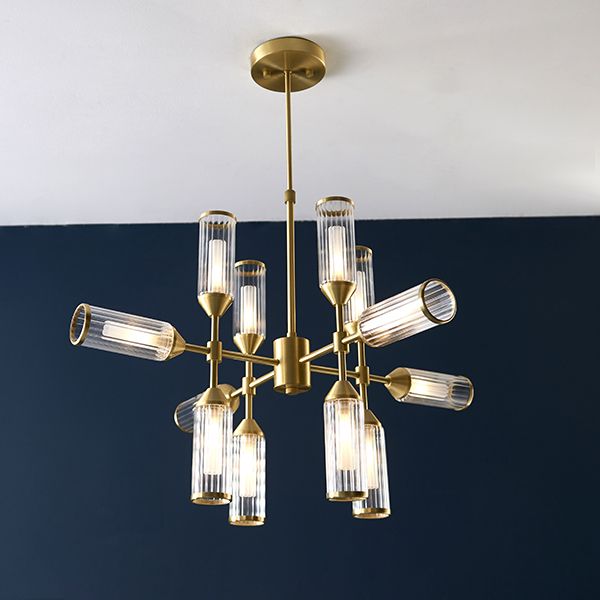 Nelson Lighting NL942214 12 Light Pendant Satin Brass Plate With Clear & Frosted Glass