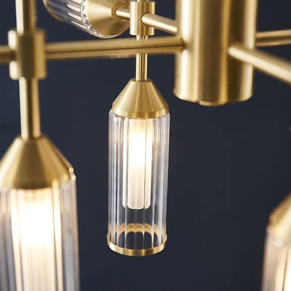 Nelson Lighting NL942214 12 Light Pendant Satin Brass Plate With Clear & Frosted Glass