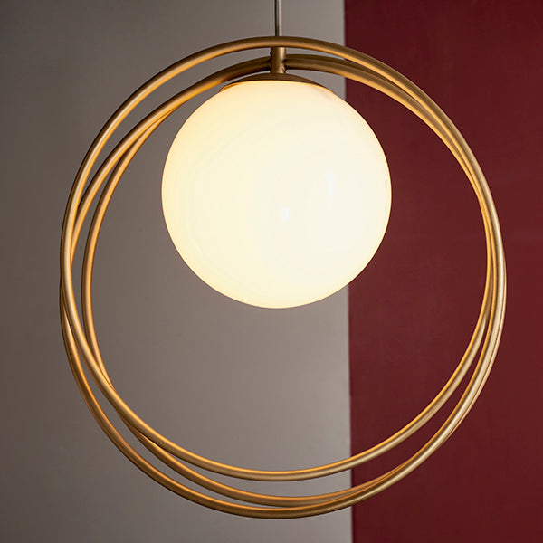 Nelson Lighting NL942488 1 Light Pendant Brushed Gold Paint & Gloss Opal Glass