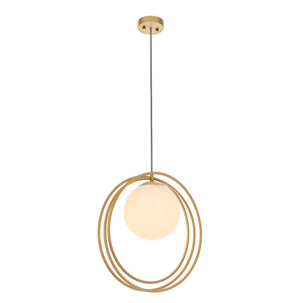 Nelson Lighting NL942488 1 Light Pendant Brushed Gold Paint & Gloss Opal Glass