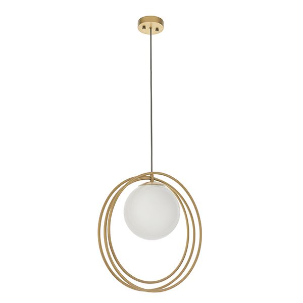 Nelson Lighting NL942488 1 Light Pendant Brushed Gold Paint & Gloss Opal Glass