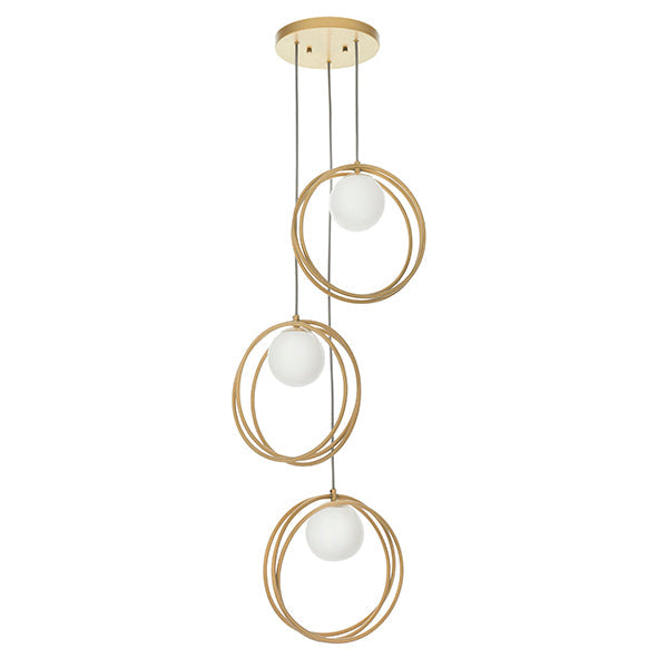 Nelson Lighting NL942489 3 Light Pendant Brushed Gold Paint & Gloss Opal Glass