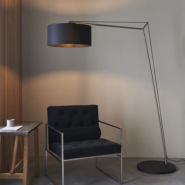 Nelson Lighting NL942627 1 Light Floor Lamp Matt Nickel Plate & Black Cotton Fabric