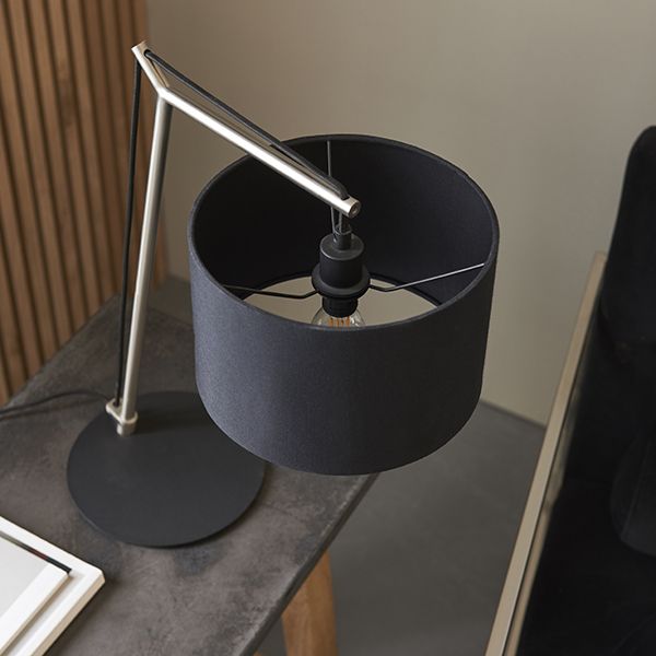 Nelson Lighting NL942629 1 Light Table Lamp Matt Nickel Plate & Black Cotton Fabric