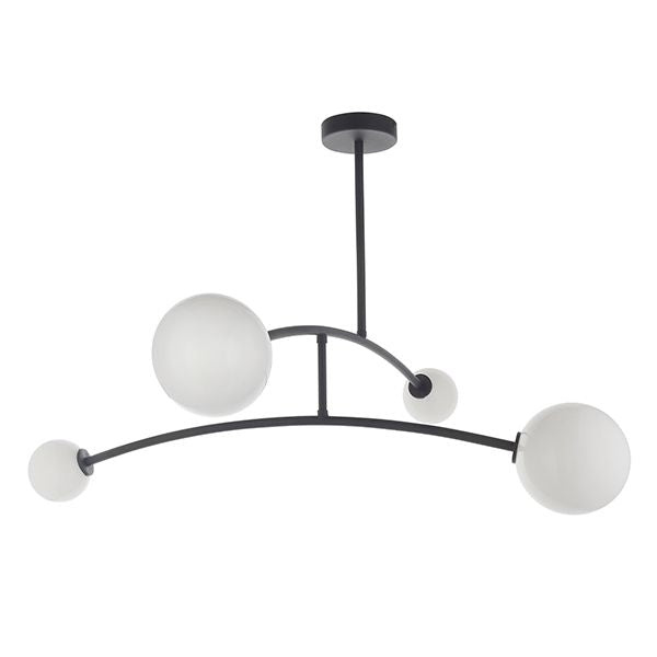 Nelson Lighting NL942940 4 Light Semi Flush Ceiling Light Textured Matt Black & Gloss Opal Glass