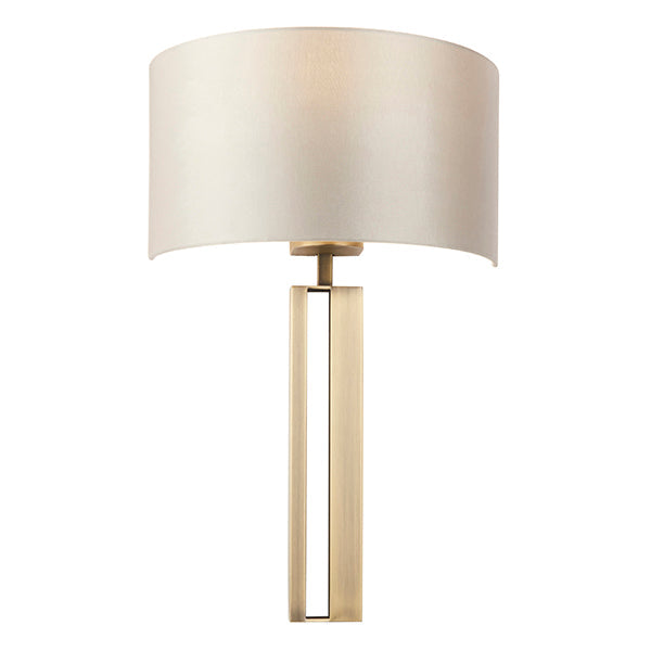 Nelson Lighting NL945452 1 Light Wall Light Matt Antique Brass Plate & Mink Satin Fabric Shade