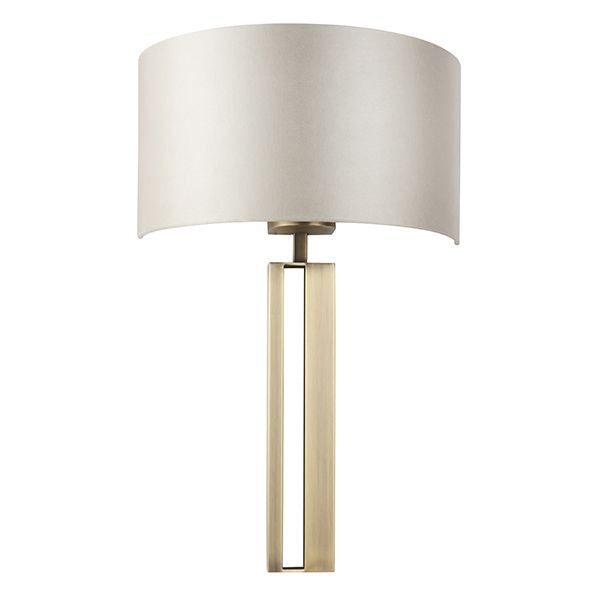 Nelson Lighting NL945452 1 Light Wall Light Matt Antique Brass Plate & Mink Satin Fabric Shade