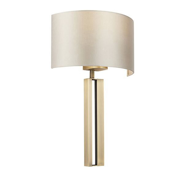 Nelson Lighting NL945452 1 Light Wall Light Matt Antique Brass Plate & Mink Satin Fabric Shade