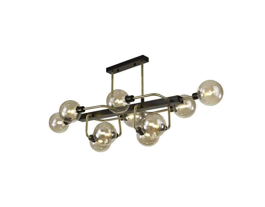 Nelson Lighting NL82969 Dylon Fixed Pendant Ceiling 10 Light Matt Black/Antique Brass/Cognac Glass