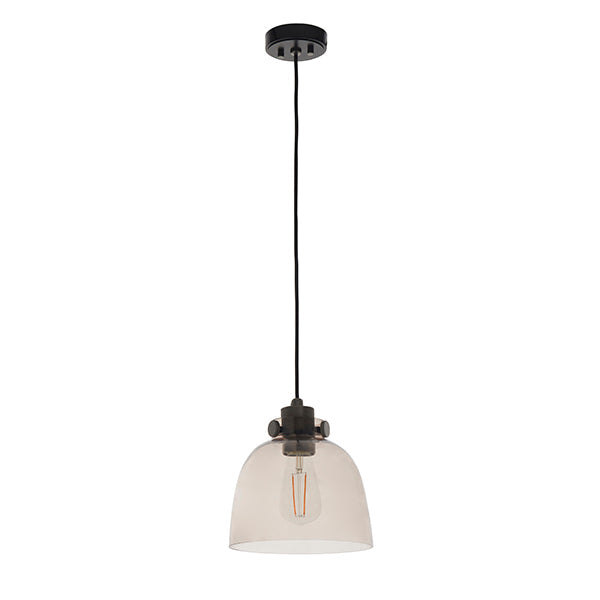 Nelson Lighting NL840954 1 Light Pendant Smokey Grey Tinted Glass & Black Chrome Plate